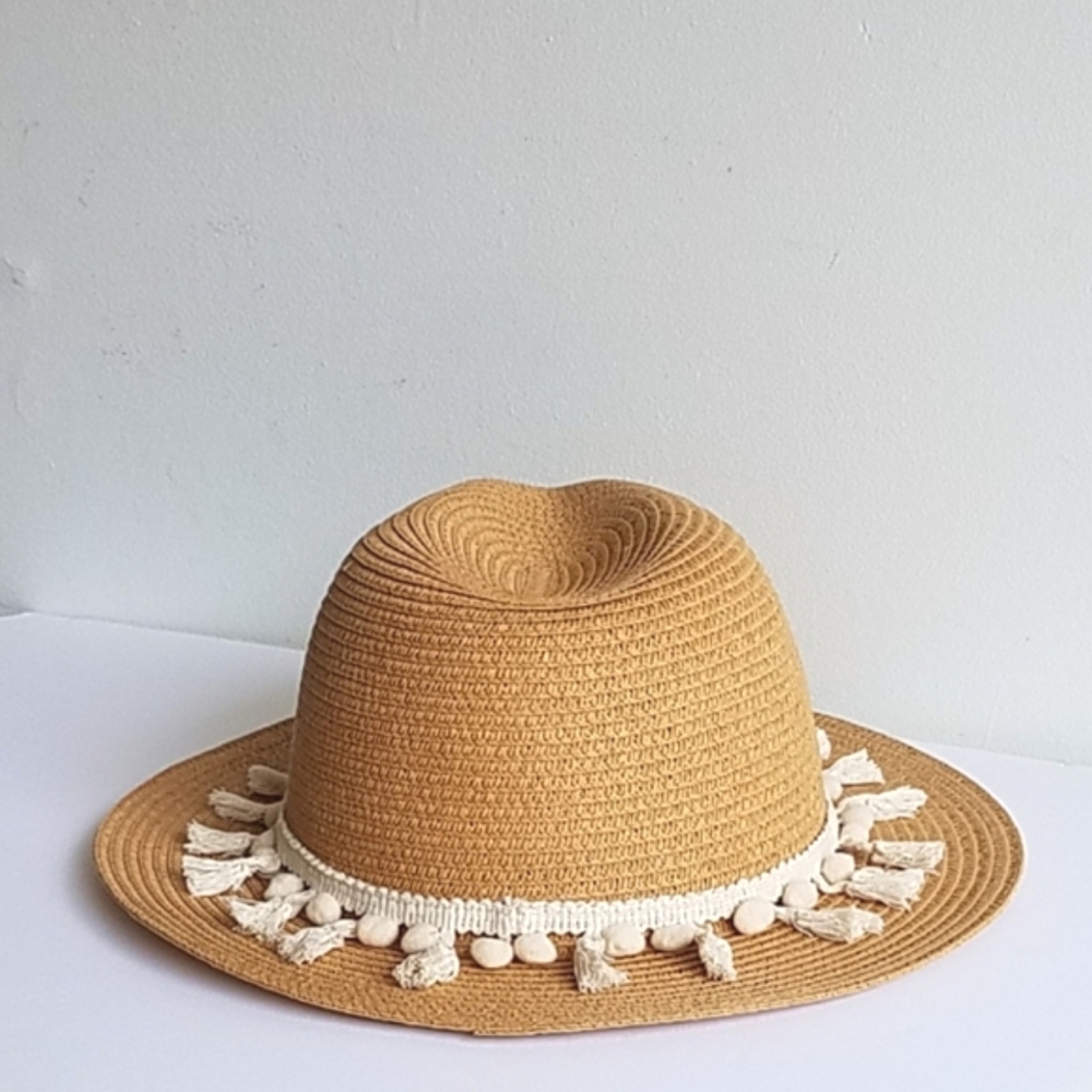 Straw Fedora Hat with Tassel Band - Picture 4 of 10